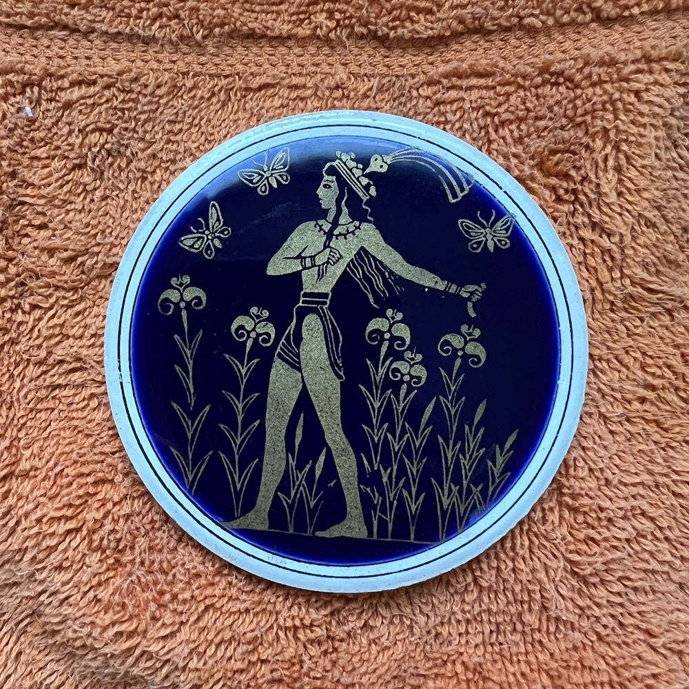 Handmade Greek Ceramic Coaster Plaque Bee Nature Scene Art by Smaltotechniki